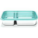 U Konserve Stainless Steel Rectangle Divided Food Storage Bento Box Container, Leak Proof Silicone Lid Dishwasher Safe - Plastic Free, (28oz Island Teal)