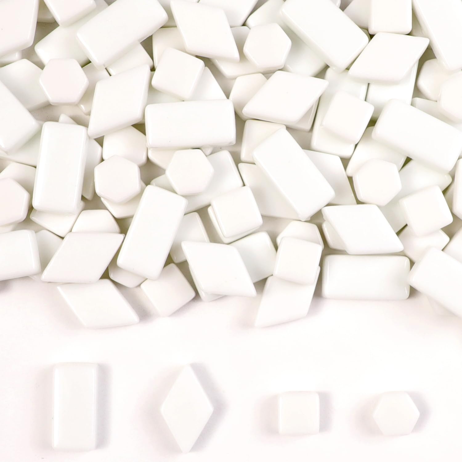 Photo 1 of 1 LB Mixed Shapes Glass Mosaic Tiles for Crafts Bulk, Colorful Opaque Recycle Glass Pieces for Mosaic Projects, Home Decoration, Adult & Kids DIY Hobbies (White)