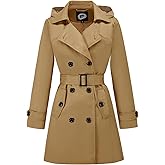 FARVALUE Women's Waterproof Trench Coat Double Breasted Windbreaker Classic Belted Lapel Overcoat with Removable Hood