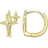 WOSTU Gold Star Hoop Earring for Women, 14K Gold Plated Small Huggie 925 Sterling Silver Post Minimalist Celestial Star Dangle Hypoallergenic Everyday Jewelry Gift