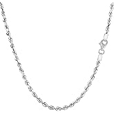 Jewelry Affairs 14k White Solid Gold Diamond Cut Rope Chain Necklace, 2.5mm