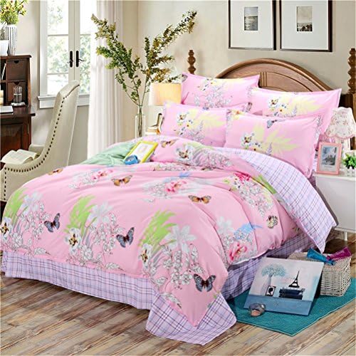HIMIC 4 Pieces Bed Sheet Set,Comfortable And Breathable,One Duvet Cover,One Flat sheet,Two Pillowcases (Queen, Sweet Flowers-Pink)