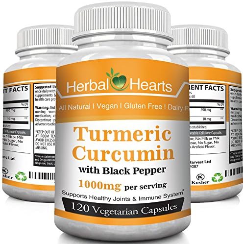 Organic Turmeric/Tumeric Curcumin Supplement with Black Pepper Extract 1000 MG l Best Vegan Joint Pain Relief, Anti-Inflammatory, Arthritis, Antioxidant & Anti-Aging Supplement. (120)