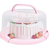 RTUDOPUYT Cake Carrier with Lid and Handle, Fit 10’’ Cake Stand with Lid, Cake Transport Storage Container, Cake Containers Cover Stand with Lids, 3 Secure Side Closures (Pink)