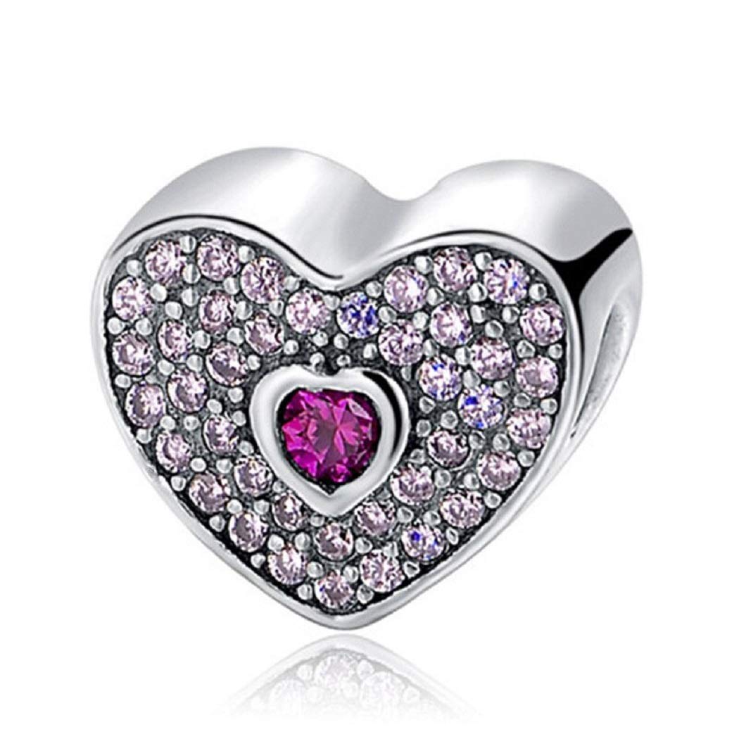 FeatherWish Sterling Silver 925 Pink I Love You Heart Bead Charm Fits And Compatible With Pandora Bracelets Gift For Birthday Daughter Wife Sister Mum