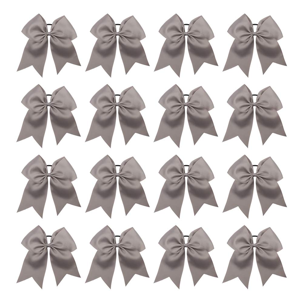 Photo 1 of 16PCS 8" Large Cheer Hair Bows Ponytail Holder Elastic Band Handmade for Cheerleading Teen Girls College Sports (Gray, 1 Count (Pack of 16))