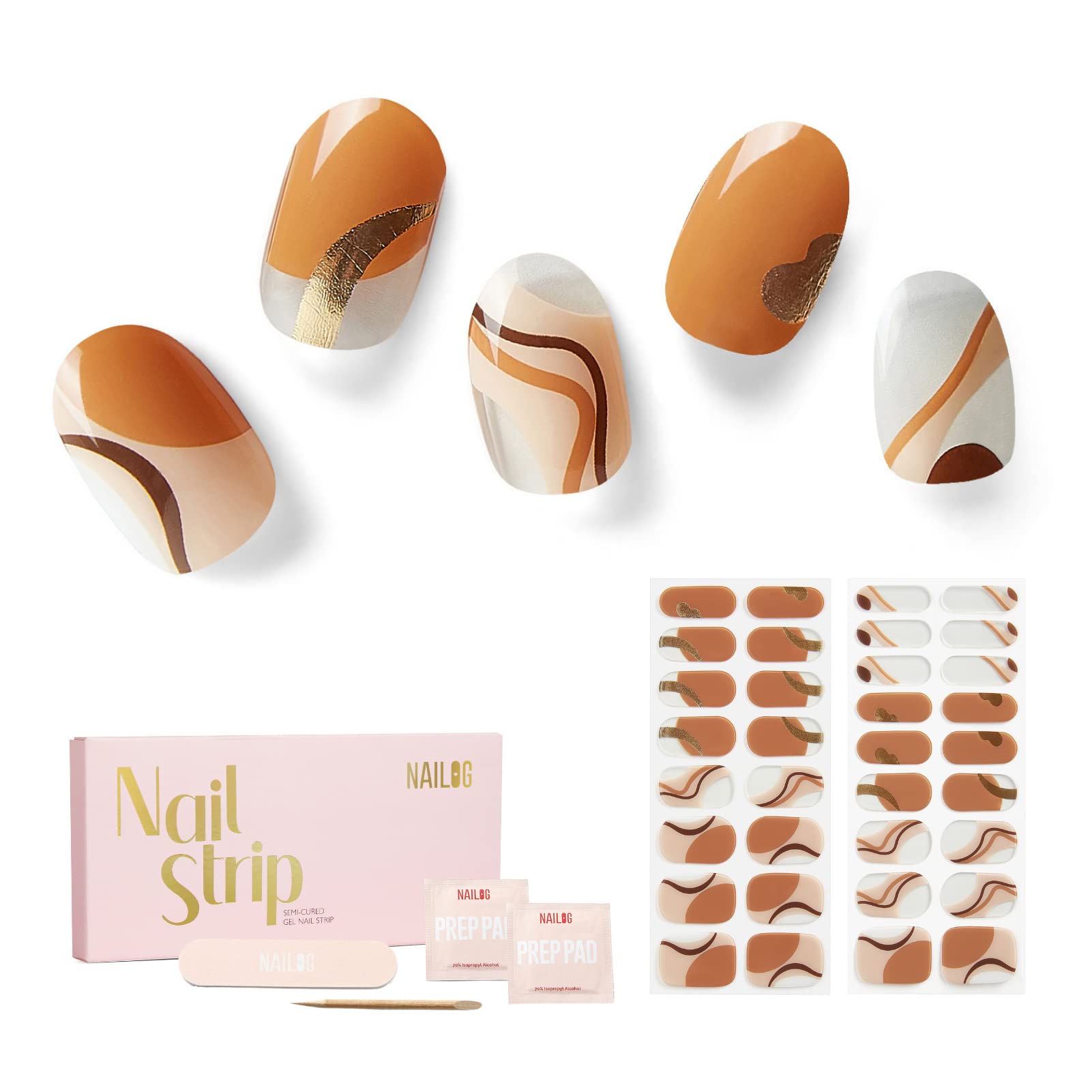 NAILOG Semi Cured Gel Nail Strips, 34 pcs Salon-Quality Gel Nail Stickers, Long Lasting Nail Wraps for Women with Soft Gel Finish, Maze — image 1