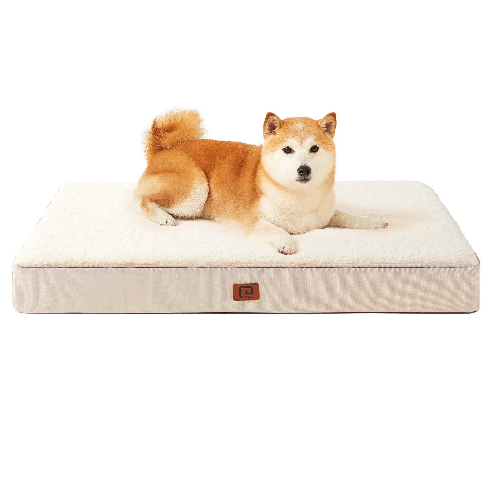 EHEYCIGA Orthopedic Dog Beds Large Mattress with Removable Washable Cover for Crate, Camel, 91x68x9cm