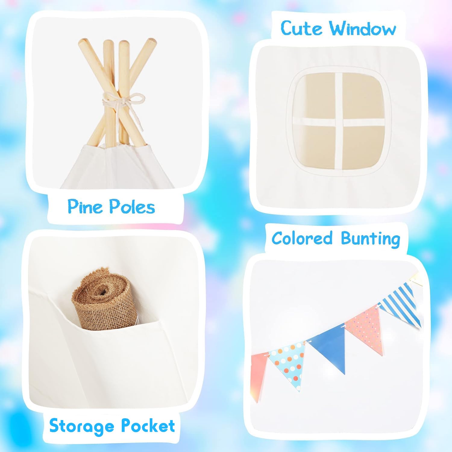 Teepee Play Tent for Kids with Carry Case, Foldable Girls Playhouse Toy Tent, Gift for Baby Toddler to Play Game Indoor and Outdoor