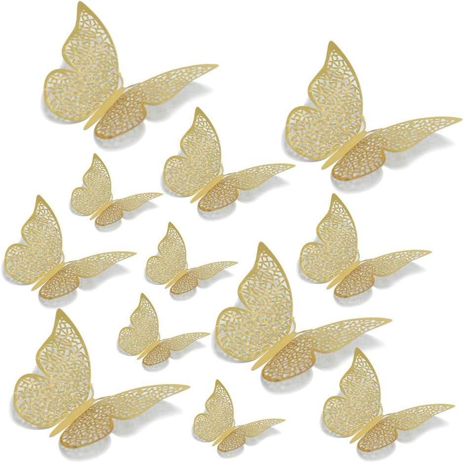 12 PCS 3D Gold Butterfly Decorations Wall Decals Metallic Art Sticker,DIY Crafts Butterflies