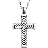 Boston Bay Men's 2" Textured Rope Cross Pendant Necklace – Waterproof 316L Oxidized Stainless Steel on 24" Chain, Cable-Inspired Design