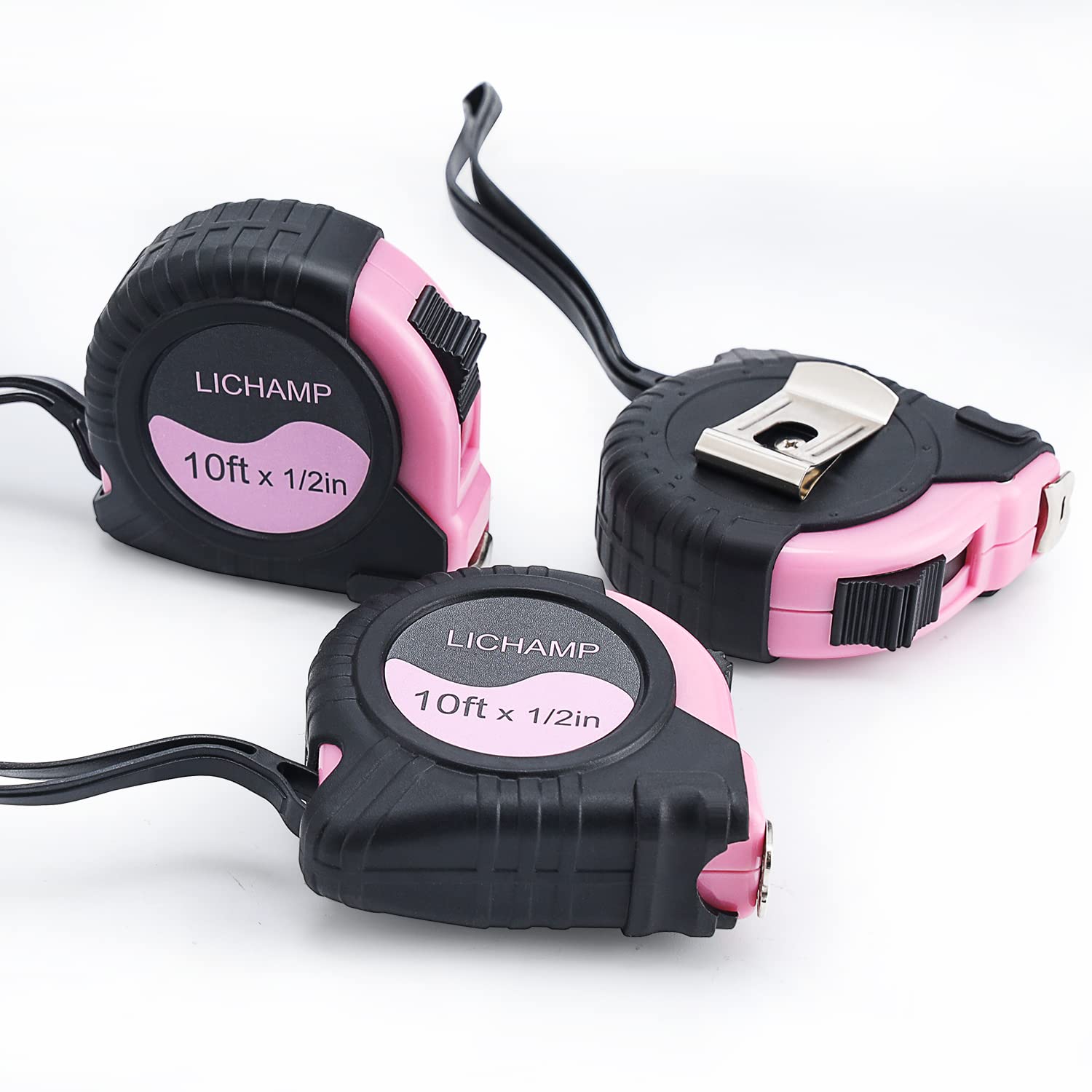 Photo 1 of Lichamp Small Tape Measure 10 Feet, Pink Tape Measure Mini 3 Pack 10ft x 1/2in with 1/8 Fractions, 0310PK