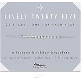 Lucky Feather Happy 25th Birthday Gifts For Women - 14K Gold Dipped Beads Bracelet on Adjustable 7”- 8” Cord - Turning 25 Birthday Gifts For Her