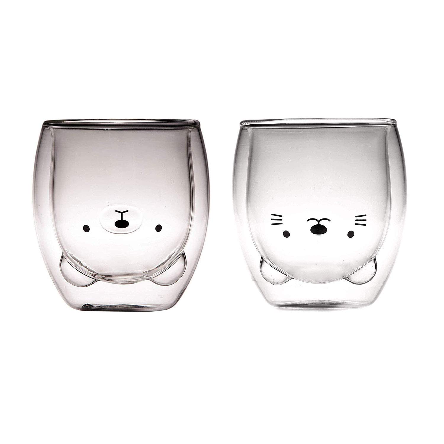 Sharemee - Personal Double Wall Glass Cup, Coffee Cup, Tea Cup, Milk Cup for Birthday Present Set of 2, 250ml/8.4oz