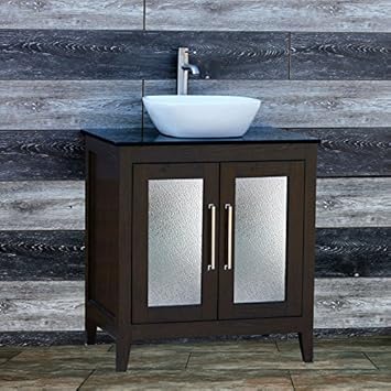 Elimax S Solid Wood 30 Bathroom Vanity Cabinet Ceramic Top Sink Faucet Tr Black Top Ceramci Sink 7068 Other Products Amazon Com