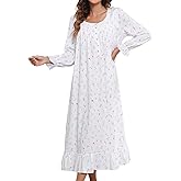 JRYNOEU Cotton Nightgowns for Women Long Sleeves House Dress Nightdress Full Length Sleepwear Loungewear