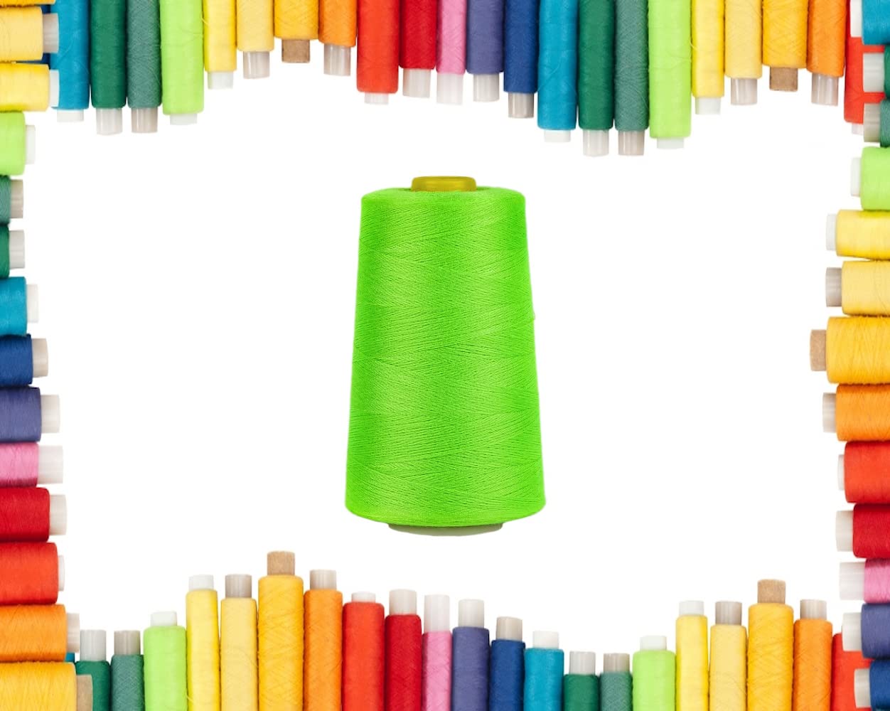 Rohans Overlock Yarn 40/2 (120), 5000 Yards (4570 Meters) Sewing Thread Cones, Sewing Machine Multi Colour Yarn Cones, 100% Polyester Material (FLU Lime 1)