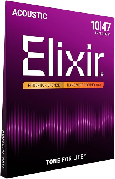 Elixir Strings Phosphor Bronze Acoustic Guitars Extra Light .010-.047 NANOWEB