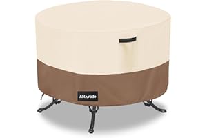 ANartcle Round Patio Table Covers 50inch,100% Waterproof 600D Heavy Duty Round PatioTable Cover,Round Patio Table Covers for Outdoor Furniture,50" Dia x 23" H,Beige&Brown.
