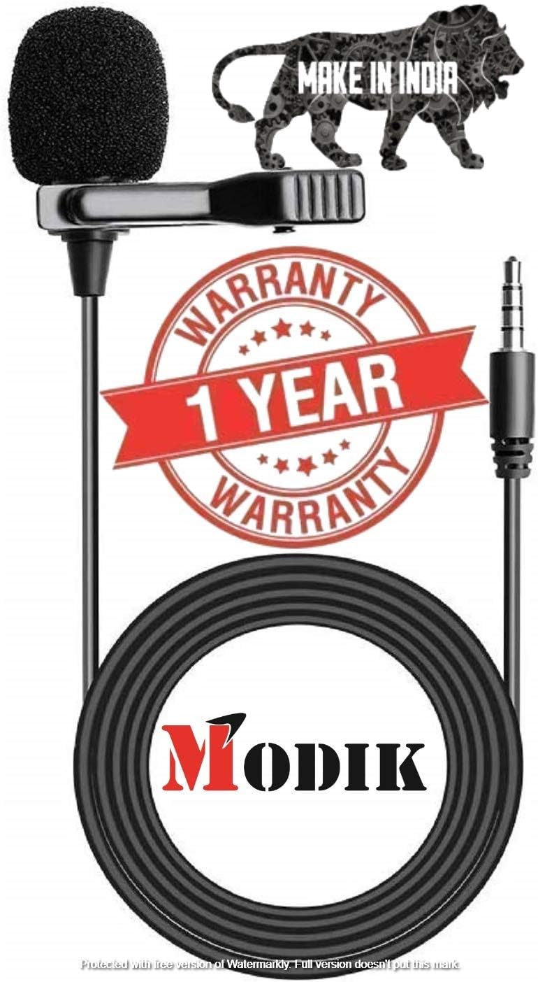 MODIK Professional Grade Lavalier Lapel Microphone Omnidirectional Mic with Easy Clip On System Perfect for Recording YouTube/Interview/Video Conference/Podcast/Voice Dictation/iPhone/ASMR [Black]