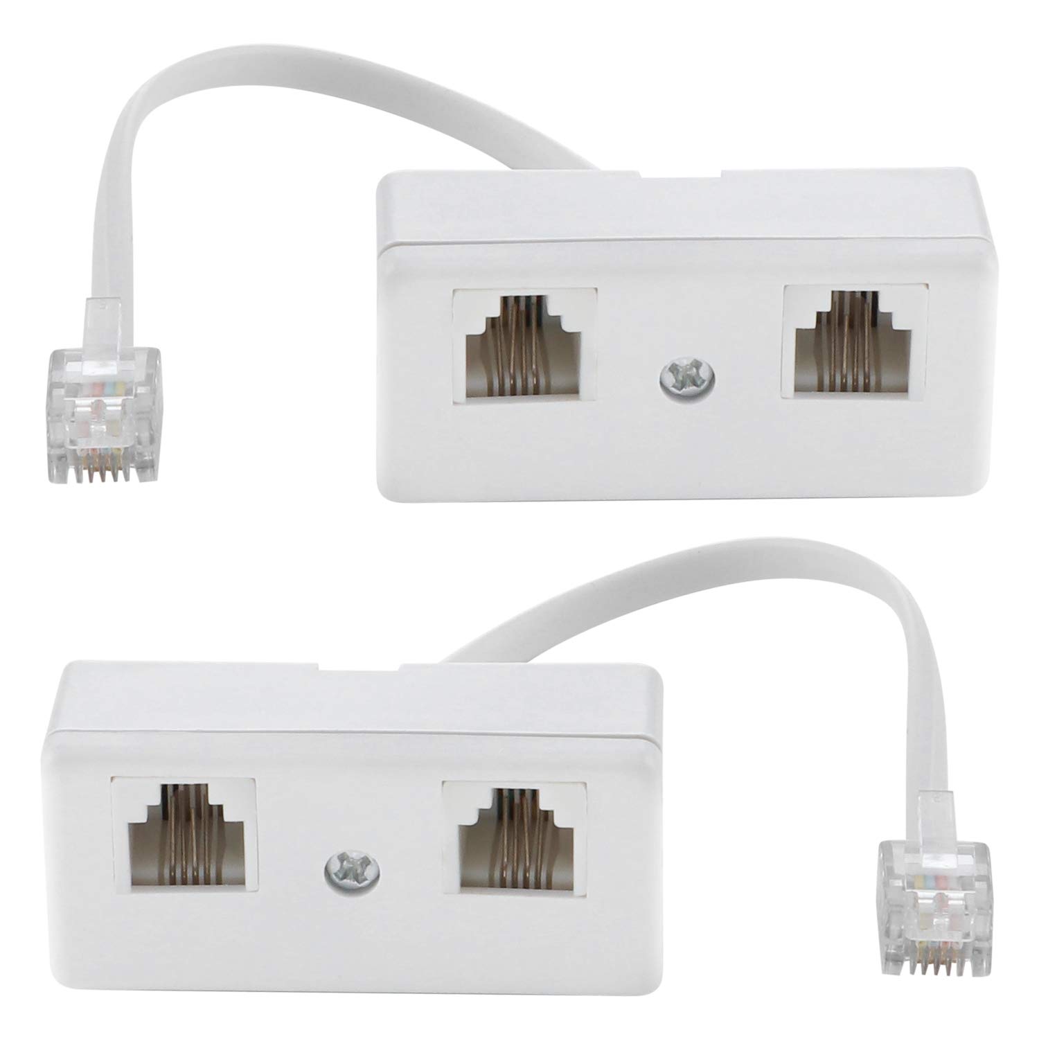 Two Way Telephone Socket Adapter Splitter Doubler Splitter, Cable RJ11 6P4C Telephone Wall Adaptor and Separator, Male to 2 Female Converter for Landline (White,2 Pack)