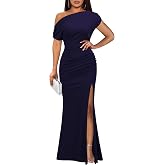 WOOSEA Women's Elegant Sleeveless Off Shoulder Sexy Split Bodycon Long Formal Party Evening Dress