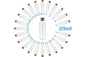 XHPHAPACK 20ml 24 pcs Small Glass Vials With Corks USP Type1 Class A Mini Clear Glass Bottles With Corks Stoppers DIY Art Craft Storage Small Jars With Cork Lids for Home and Holiday Party Decoration