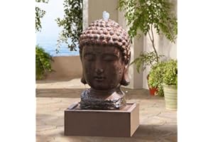 SAC SMARTEN ARTS Buddha Water Fountain Outdoor Indoor Zen Statue Decor Large Fiberglass Decorative Fountains in Rock Color 22" Height