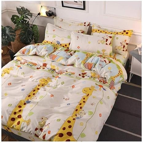 Amazon Zhao Zhanqiang おもしろ布団カバーセット クイーンサイズ かわいいキリン 遊び心のある赤ちゃんの動物イラスト 装飾4ピース寝具セット 枕カバー2枚付き 1 35mbed 寝具 オンライン通販