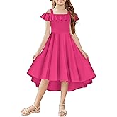 Arshiner Girls Summer Dress Off Shoulder Flutter Sleeve Midi Swing Cassual Formal Dresses with Pocket
