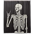 Wamika Rock and Roll Skull Skeleton Bone Love Music Shower Curtain Polyester Waterproof, Sugar Candy Skull Day of Dead On Black Backdrop Bath Room Shower Curtain with Hooks 60 W x 72 H inches