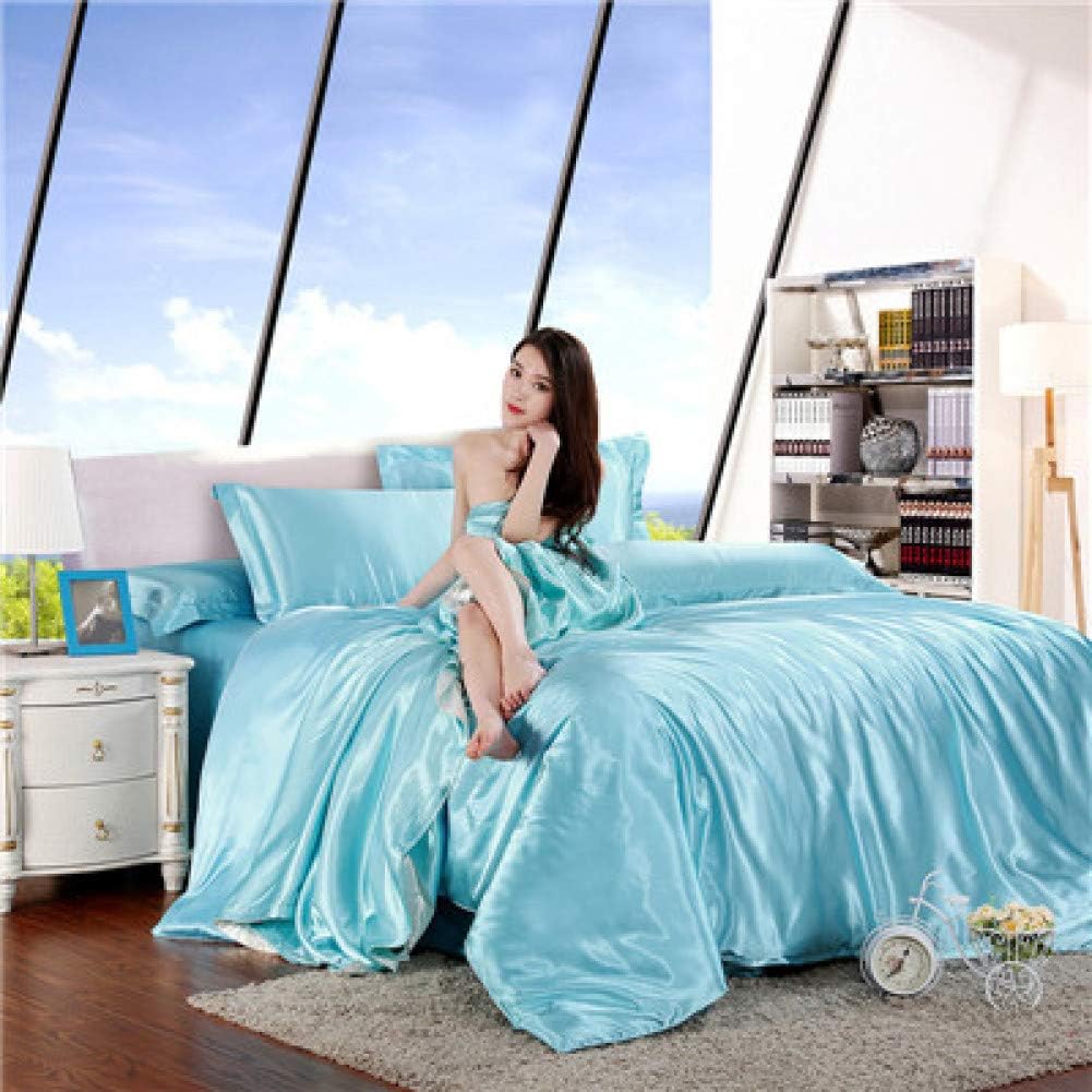 Yuexinye 3/4 Pcs Red Satin Sheets Quilt Cover Pillowcase Full/Queen/King Size Bedsheet Of Bedding Sets,9,Queen