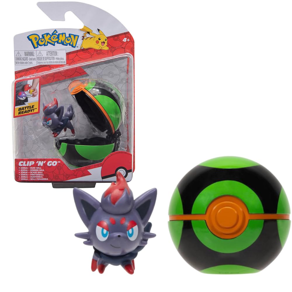 Pokémon PKW2658 Clip 'n'Go Pokéball Zorura & Darkball Official Pokéball with Detailed 5 cm Figure