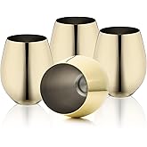 WOTOR Gold Wine Glasses Set of 4, 18oz Unbreakable Gold Goblet, Stemless Stainless Steel Wine Glass, Metal Wine Glass for Outdoor, Travel, Camping, Pool, Ideal Gift for Wine Lovers