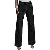 Lymeral Womens Baggy Sparkle Wide Leg Jeans Fall Trendy Causal Rhinestones Denim Pants