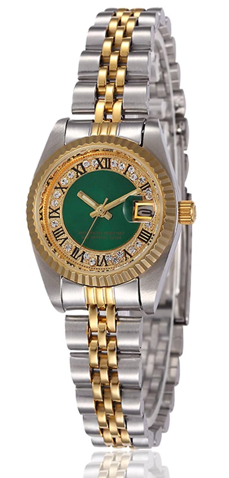 Photo 1 of Reginald Women's Luxury Dress Quartz Watches Diamonds Dial Stainless Steel Waterproof Date Silver Gold Two Tone Green Wrist Watches