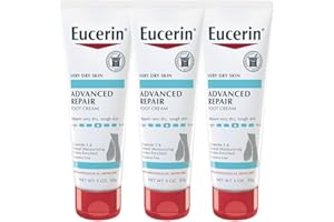 Eucerin Advanced Repair Foot Cream for Dry Feet and Heels, Repairs Very Dry, Rough Skin, Fragrance Free, Non Greasy, Fast Absorbing, Travel Size Lotion, 3 Oz Tube, Pack of 3
