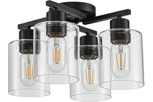 DIDUIO 4 Light Semi Flush Mount Ceiling Light, 12.98in Vintage Industrial Black Ceiling Light Fixtures, Kitchen Light Fixtures with Clear Glass Shade for Farmhouse, Hallway, Foyer, Bedroom