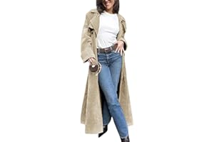 utcoco Womens Faux Suede Long Trench Coat Notched Lapel Double Breasted Pea Coat Overcoat with Belt