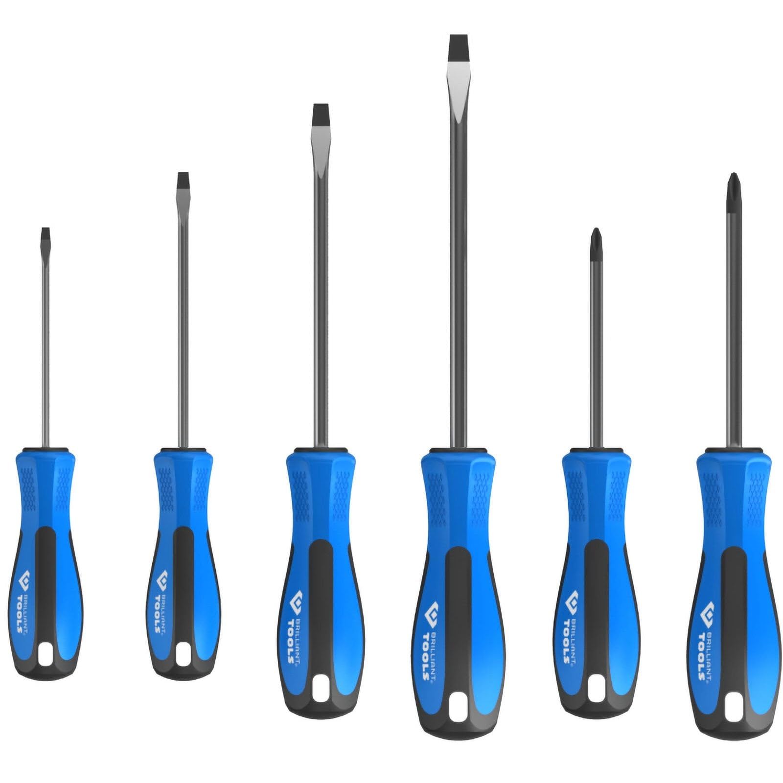 BRILLIANT TOOLS BT031000 Screwdriver Set 6-Piece Slotted PH [Powered by KS Tools]