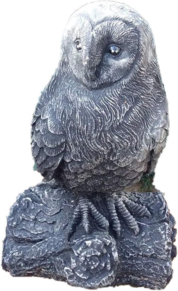 Large stone garden black owl ornament statue bird of prey