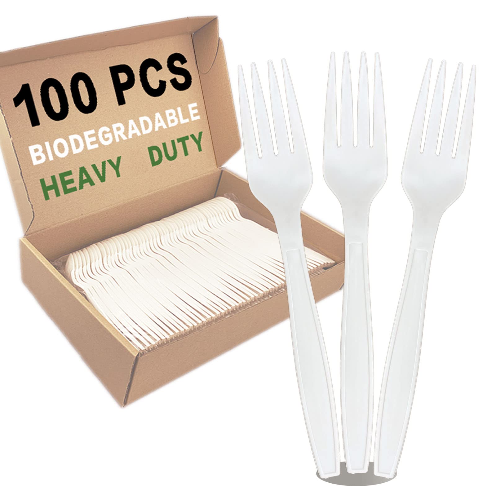 Photo 1 of 100pcs 100% Compostable Biodegradable Utensils Disposable Cutlery Set Cornstarch Spoon Fork Knife Alternative to Plastic (Fork 100)