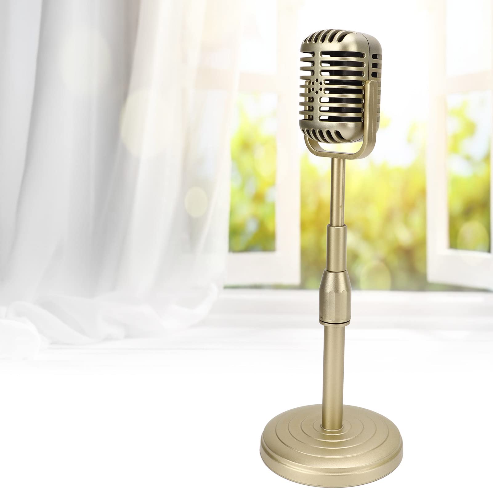 Vintage Microphone Prop Model with 4.5in Stable Base – Classic Old-Fashioned Microphone Replica for Decorative Use