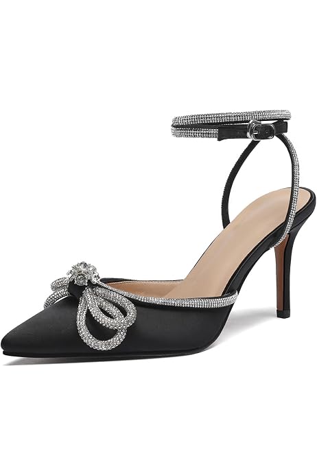 Amazon.com | Arqa Bow Heels For Women Rhinestone Ankle Strap Heeled Sandals  Wedding Slingback Pumps Glitter Stiletto High Heels | Heeled Sandals