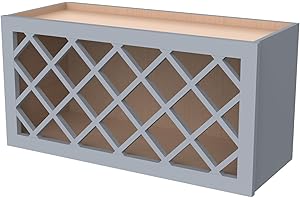 CozyHommie Solid Wood RTA Wine Bottle Rack Wall Cabinet with Lattice Panels Wine Holder Wine Storage Cabinet for Bar, Pantry, Wine Cellar Basement Countertop Mocha (Gray, 30”W × 12”D × 15”H), Sk-grey