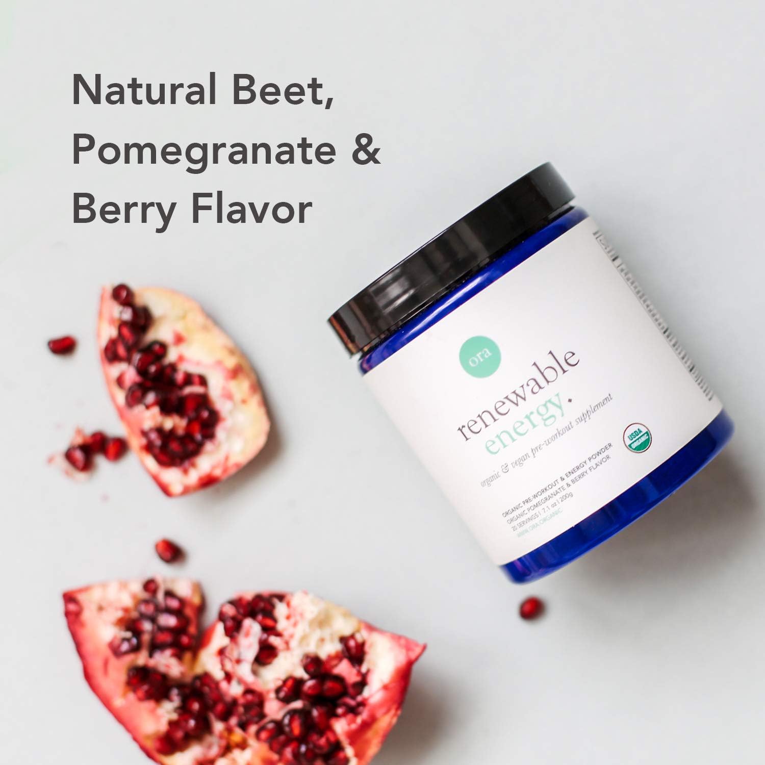Ora Organic Natural Pre Workout Powder - Vegan Energy Supplement, Organic Beet Powder Blend Provides Jitter-Free Energy Boost & Focus, for Women & Men - Pomegranate Beet Flavor, 20 Servings: Health & Personal Care
