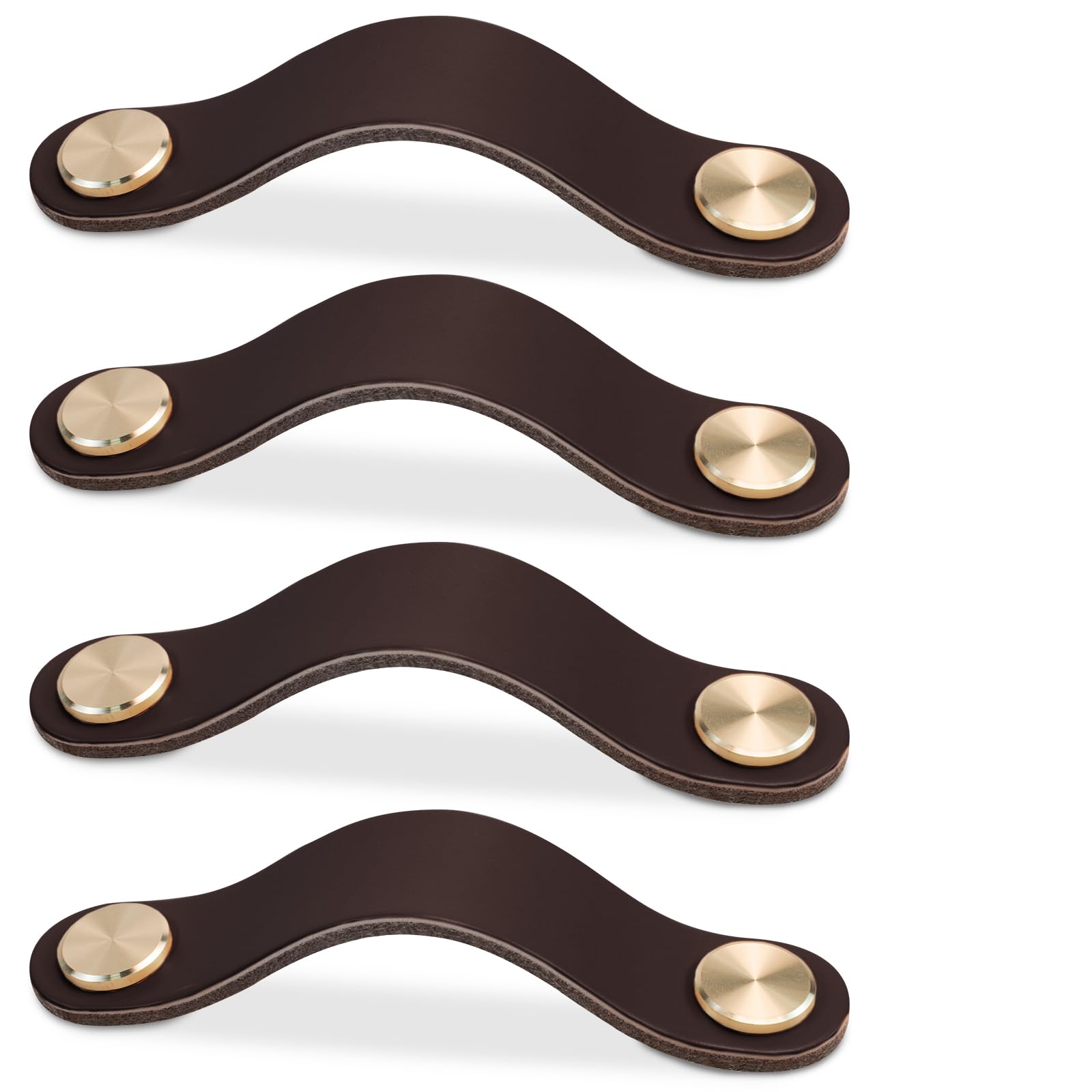 LEREATI 4pcs Leather Drawer Handles Drawer Knobs Kitchen Cupboard Handles, Faux Leather Drawer Pulls for Cupboards, Wardrobe, Dresser, Closet (Dark Brown, 128mm Hole Center)