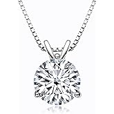 DYUNQ 1-3 CT Moissanite Necklace for Women, Solitaire Lab Imitation Diamond Pendant, 18K White Gold Plated D Color Round Cut 925 Sterling Silver Necklace, GRA Certified, 18+2 inch Box Chain