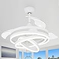Cusp Barn White 42" Retractable Fandelier Ceiling Fan with Lights Remote - Silent Dimmable Modern 6 Speed LED Chandelier Fan for Bedroom Living Room Kitchen