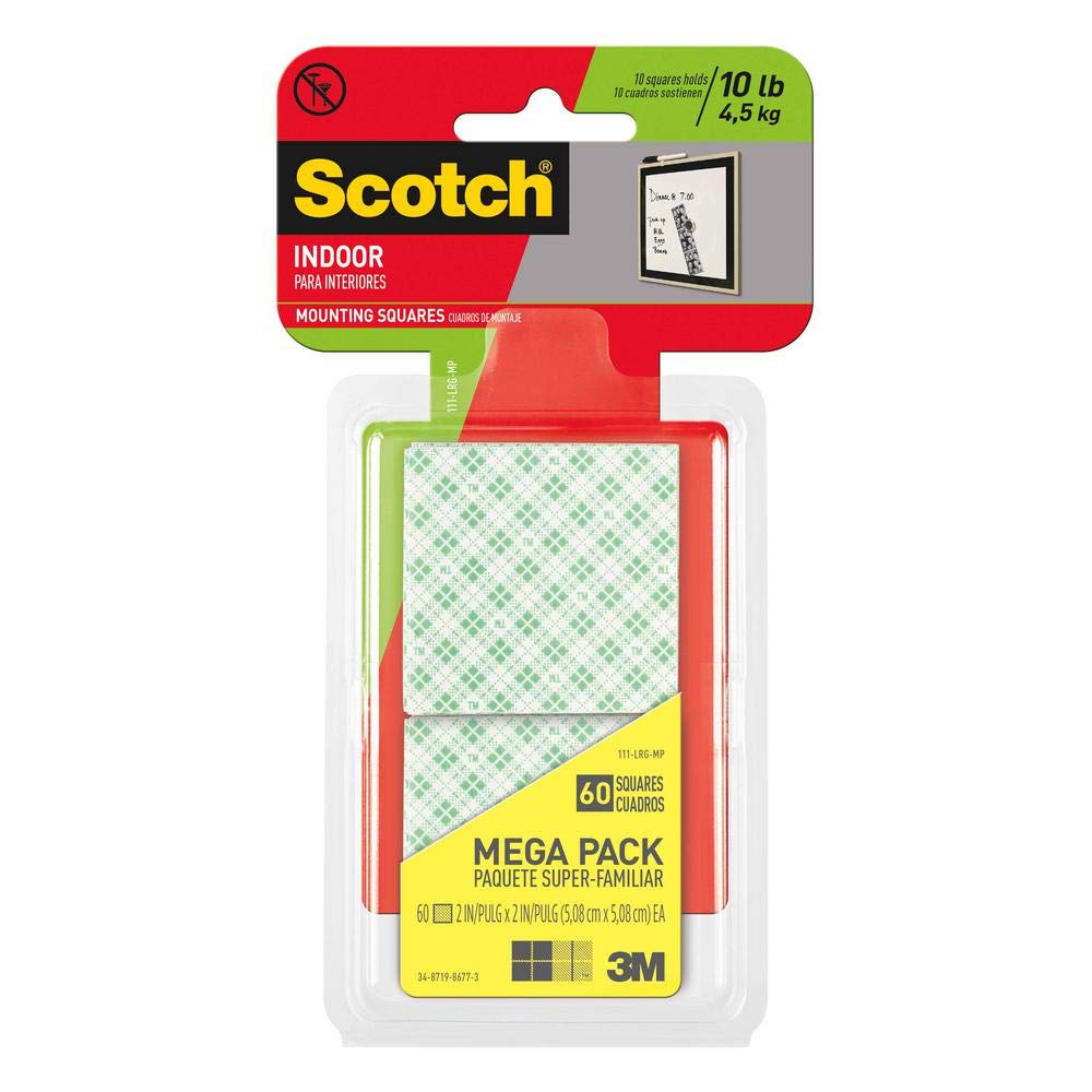 Scotch Mount Indoor Double-Sided Mounting Squares, 2 in. x 2 in. (White) / 60-squares